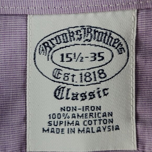 Brooks Brothers Purple Non-Iron Classic 15.5 35 Cotton Button Up Mens Shirt - Picture 7 of 16